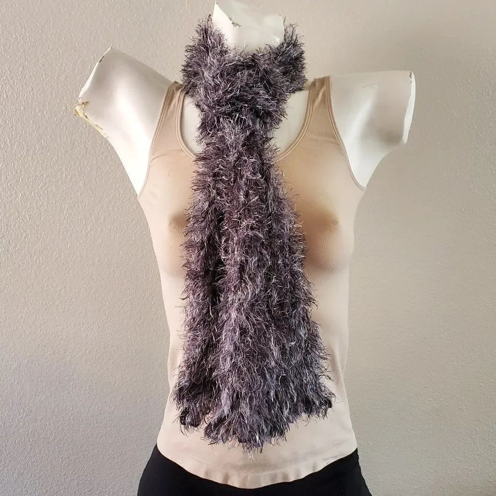 Soft Fuzzy Black Gray and White Scarf